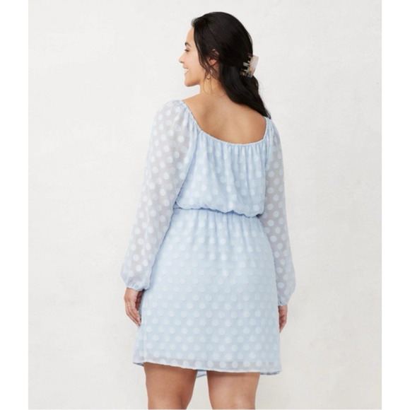 Lauren Conrad Dress 2X Polka Dot Sheer Sleeve Baby Blue Lightweight Brunch Dress - Picture 2 of 10